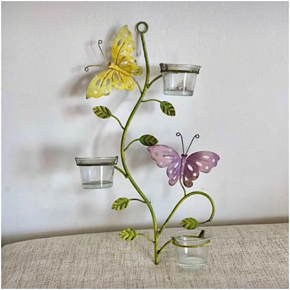 🪞 NEW Butterfly hanging votive candle holder metal wall frame home decor